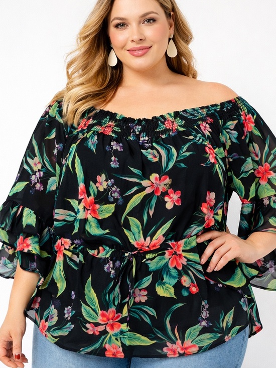 Blush Tops - Blush Black Tropical Floral Wrap Blouse Resortwear Vacation Cruise Plus Sz 3x